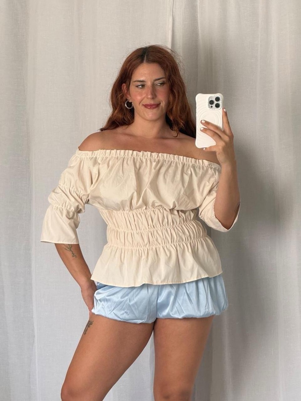 romantic off shoulder ruched blouse ୨୧